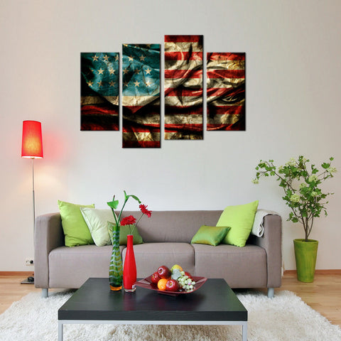 Image of 4 Panel American Flag Canvas Wall Art Set - Ready To Hang