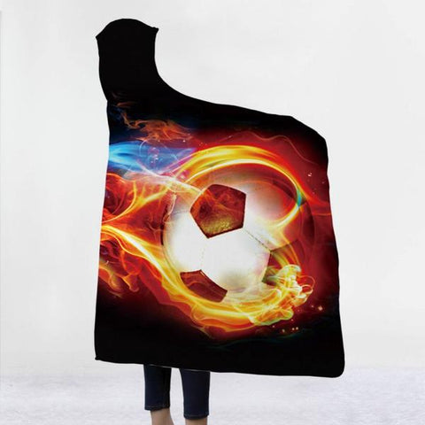 Image of Flaming Soccer Ball Hooded Blankets