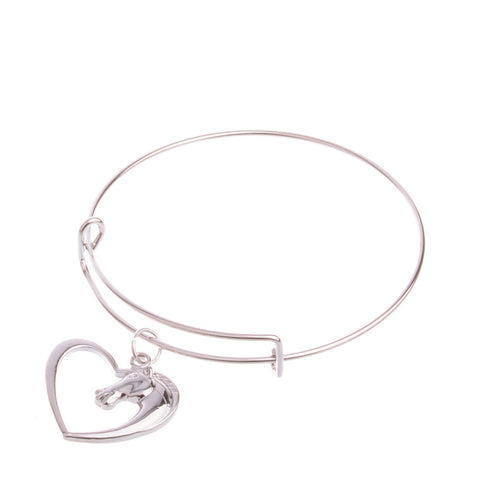 Image of Heart and Horse Head Charm Bangle Bracelet