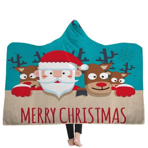 Image of 1 Santa and Reindeer Hooded Blanket (One Blanket)