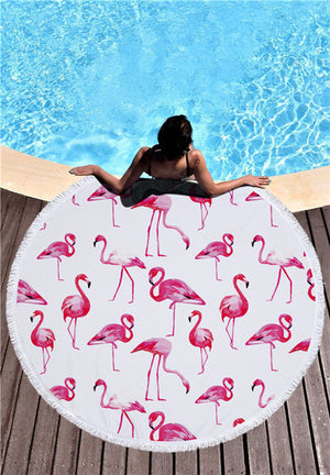 Beautiful Flamingo Round Beach Blankets