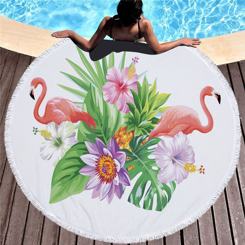 Image of Beautiful Flamingo Round Beach Blankets