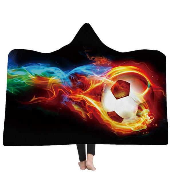 Flaming Soccer Ball Hooded Blankets