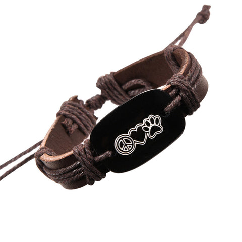 Image of Handmade Genuine Leather Peace, Love, and Pit Bulls Bracelet