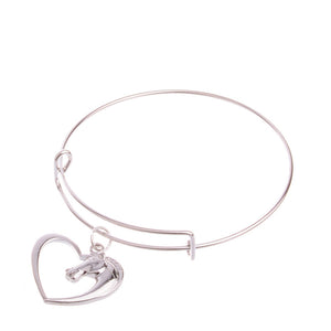 Heart and Horse Head Charm Bangle Bracelet