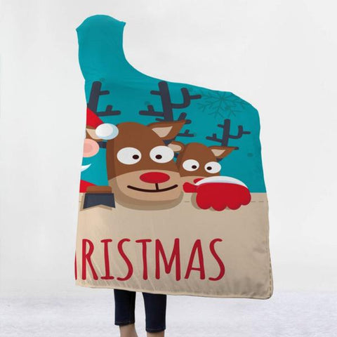 Image of 2 Santa and Reindeer Hooded Blankets (Two Blankets)