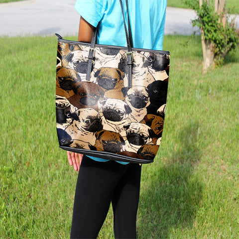Image of Pugs Leather Tote Bag