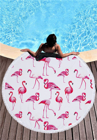 Image of Beautiful Flamingo Round Beach Blankets