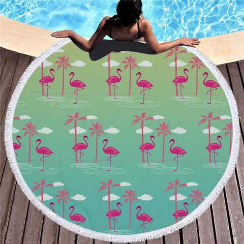 Image of Beautiful Flamingo Round Beach Blankets